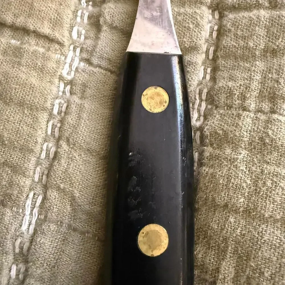 VINTAGE MCM Carving Fork Stainless Steel USA Bakelite (?) Black Handle Americana